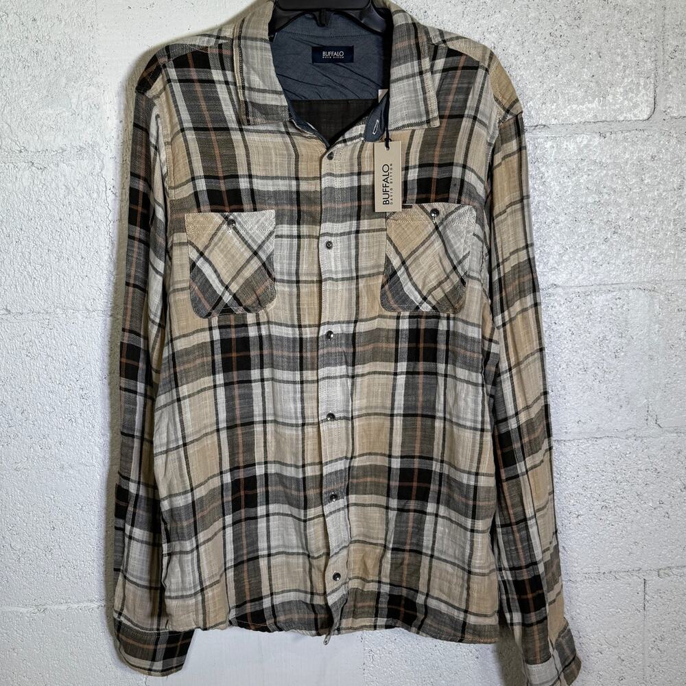 Buffalo David Bitton Mens Saolo Plaid Shirt Tan XXL $80
